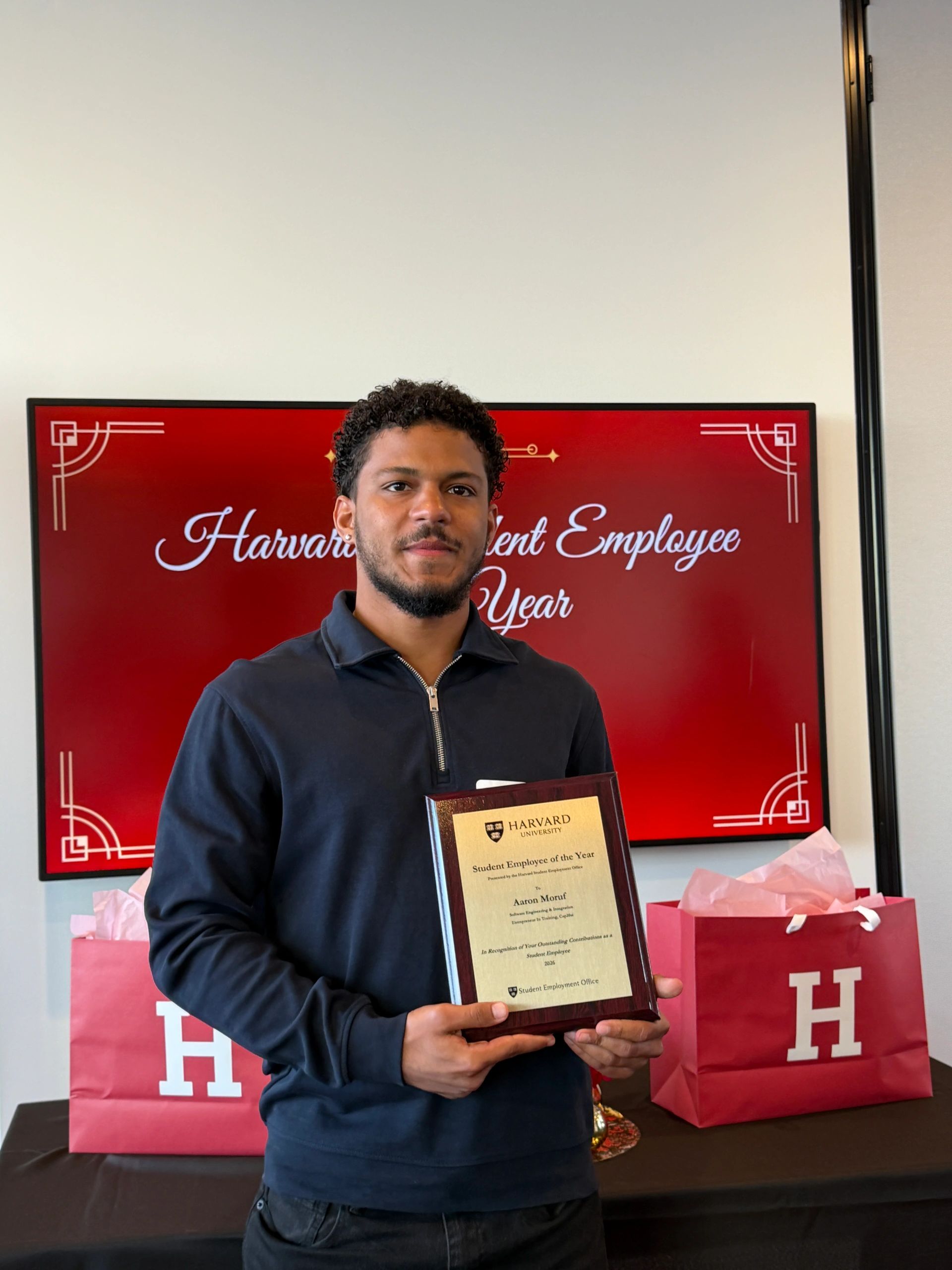Portrait of Aaron Moruf, Software Engineer · Harvard’s 2026 Undergraduate Student Employee of the Year